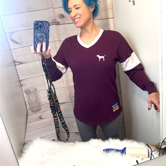 |•PINK•| Victoria's Secret PINK Maroon LOVE PINK Back Long Sleeve Sz XS (Small) - Picture 6 of 15